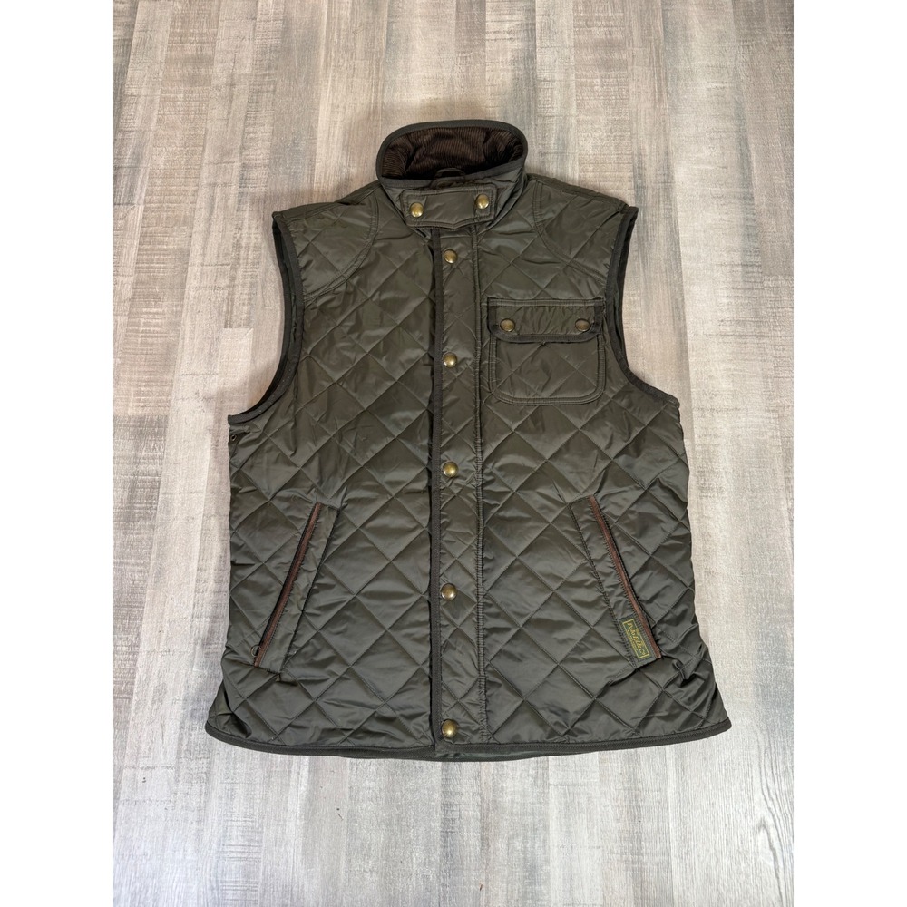 Polo Ralph Lauren Mens Quilted Vest Olive Green Diamond Pattern Medium